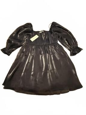 Black Sheer Puff Sleeve Baby Doll Dress with Square Neck